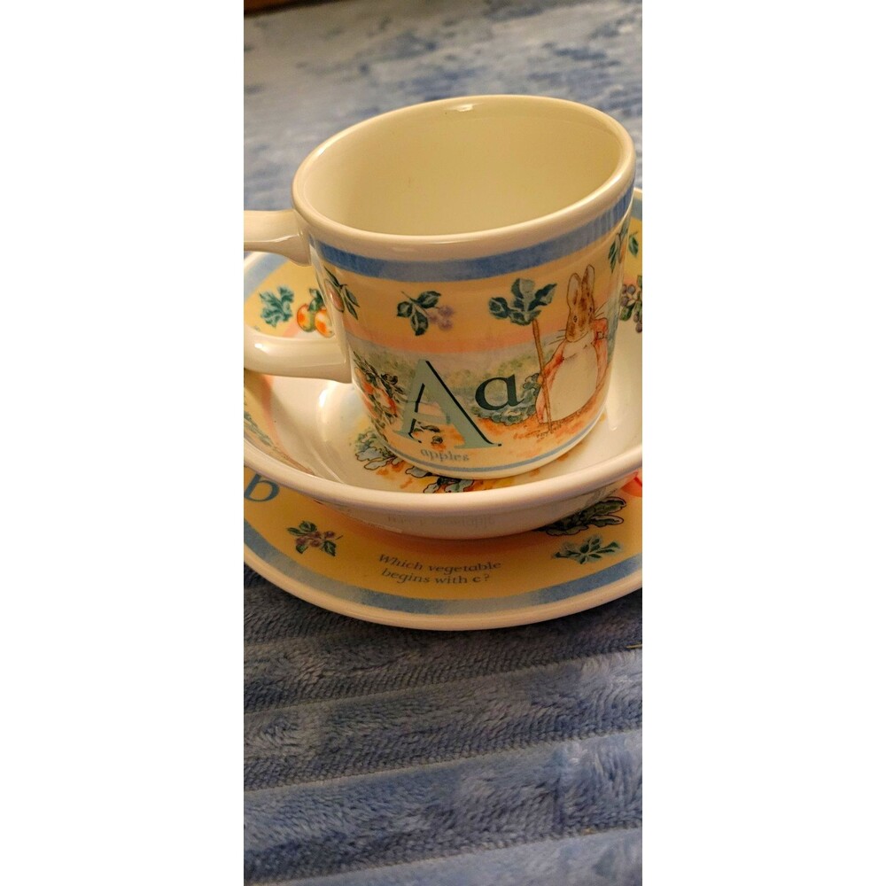 Wedgwood Peter Rabbit 1997 Multicolor Coffee Cup, Saucer And Bowl 3-Piece Set